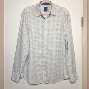 Michael Strahan Slim Fit White & Navy Blue Print Button Up Mens Shirt
